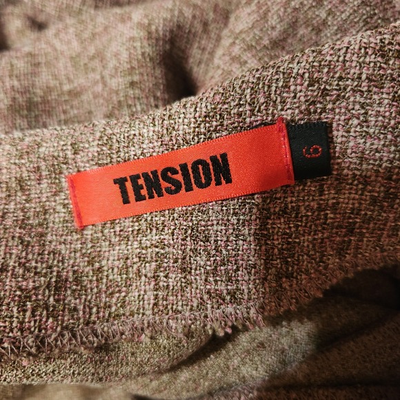 TENSION Brown Tweed A-Line Midi Skirt Decorative Buttons Size 6 - Picture 4 of 6